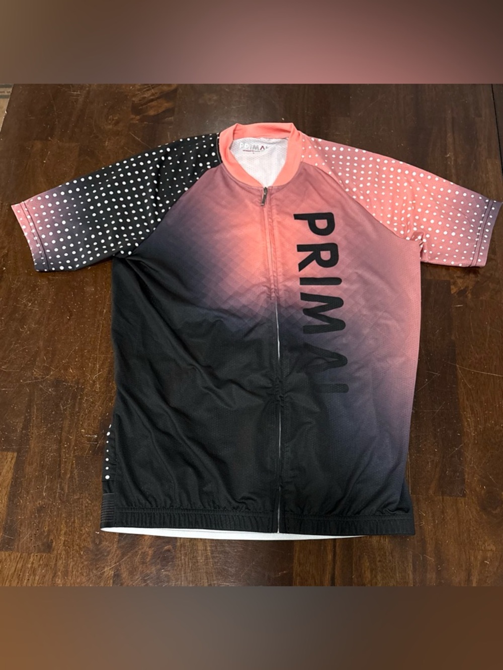Primal Pink to Black Ombré Polka Dot Sleeve Cycling Jersey Women’s Size Large